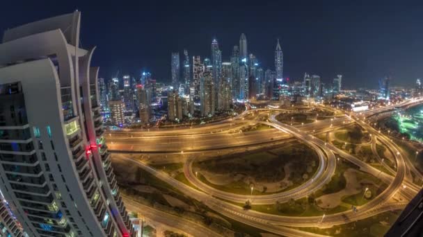 Dubai Marina estrada cruzamento junção espaguete toda a noite timelapse — Vídeo de Stock