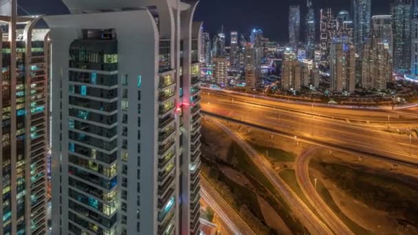 Dubai Marina carretera intersección espaguetis cruce noche timelapse — Vídeo de stock