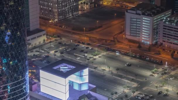 Gate Avenue nuova passeggiata aerea timelapse notte, situato nel centro finanziario internazionale di Dubai. — Video Stock