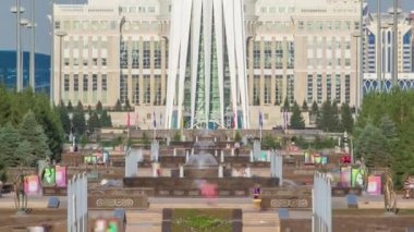 Baiterek bölgesinin sembolü Nur-Sultan zaman dilimi. Astana, Kazakistan