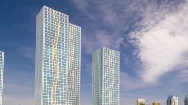 Astana içinde konut karmaşık timelapse hyperlapse modern kuleleri ile işim Nehri