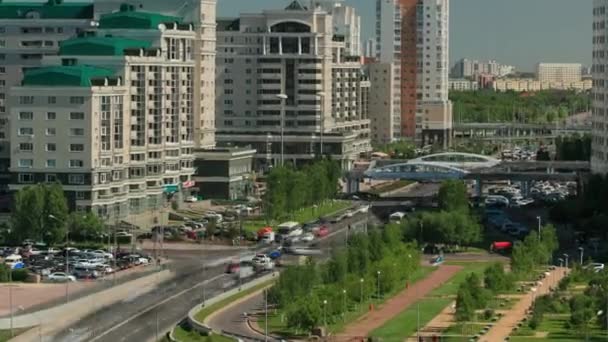 Verhoogde uitzicht over het centrum van de stad en de centrale zakenwijk Timelapse, Kazachstan, Astana — Stockvideo