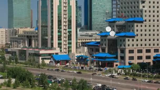 Vista dall'alto sul centro della città e sulla timelapse centrale del quartiere degli affari, Kazakistan, Astana — Video Stock