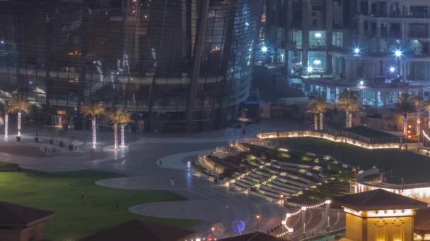 Légi kilátás Dubai város éjszakai időeltolódás a belvárosban. — Stock videók