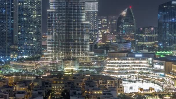 Dubai Downtown όλη τη νύχτα timelapse με ψηλότερο ουρανοξύστη και άλλους πύργους — Αρχείο Βίντεο