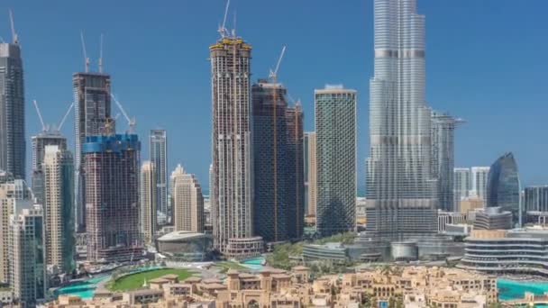 Dubai Downtown todo el día timelapse con rascacielos más altos y otras torres — Vídeo de stock