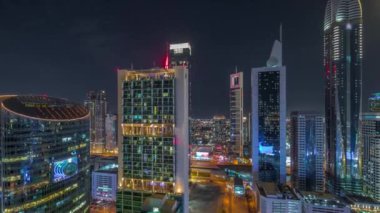 Dubai Uluslararası Finans Merkezi Gökdelenleri Hava Gecesi Zaman Çizelgesi.