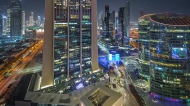 Dubai Uluslararası Finans Merkezi Gökdelenleri Hava Gecesi Zaman Çizelgesi.