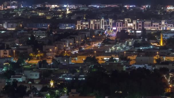 Vista aérea de casas de apartamentos y villas en Dubai City Night Timelapse, Emiratos Árabes Unidos — Vídeo de stock