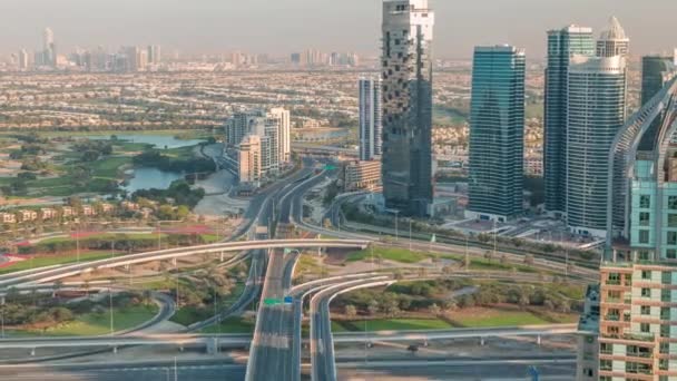 Huge highway crossroad junction between JLT district and Dubai Marina intersected by Sheikh Zayed Road aerial timelapse. — Stock Video