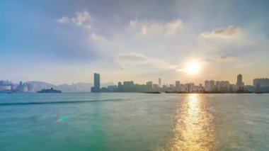 Hong Kong Sunset, kowloon bay şehir timelapse görünümünden