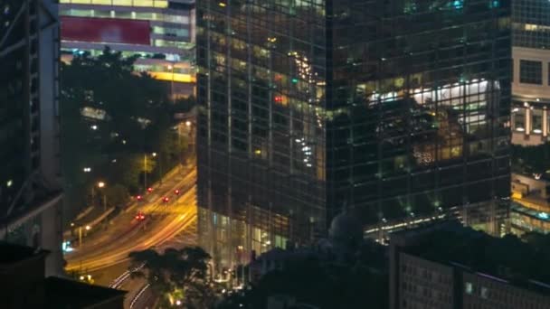 Hongkong stad skyline antenn timelapse på natten med Victoria Harbor och skyskrapor — Stockvideo