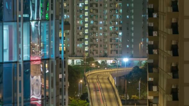 Felülnézet forgalmas éjszaka pénzügyi városi timelapse, hong kong city — Stock videók