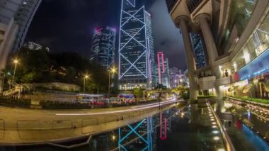 Hong Kong kurumsal binalar gece timelapse