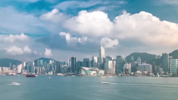 Hong Kong Harbor panoramic cityscape timelapse — стокове відео