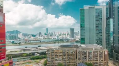 Bina Finans kentsel timelapse, hong kong şehir günde, üstten görünüm