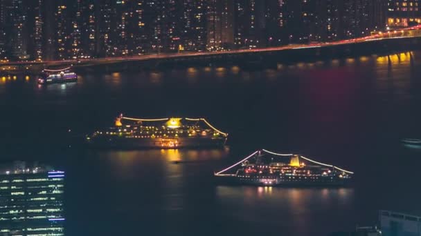 Hong kong stadtbild skyline von fei ngo shan kowloon peak night timelapse. — Stockvideo