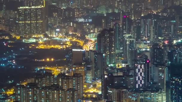 飞农山九龙山顶夜间经过香港城市景观天际线. — 图库视频影像