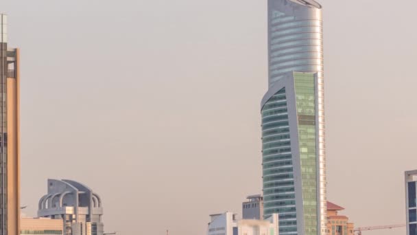 Ντουμπάι Μαρίνα Skyline με ουρανοξύστες περιοχή JLT σε φόντο εναέρια timelapse. — Αρχείο Βίντεο