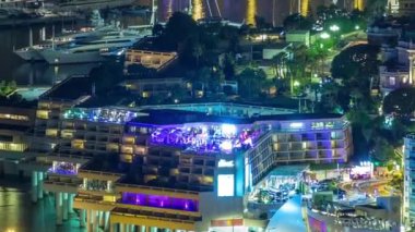 Hava üst görünümden Monaco grand corniche road gece timelapse, Monaco Fransa