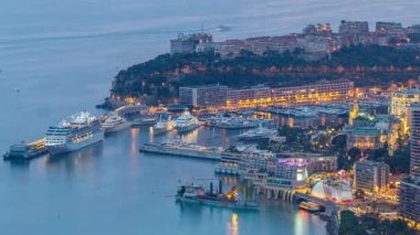 Hava üstten görünüm Monaco grand corniche road günden itibaren gece timelapse, Monaco Fransa için