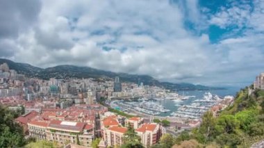 Monte Carlo şehir hava panorama timelapse. Lüks Yatlar ve daireler Monako harbor, Cote dazur görünümünü.