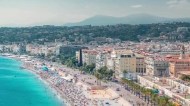 Güzel plaj gün yatay hava üstten görünüm timelapse, Fransa.