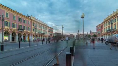 Place Massena Meydanı gece timelapse, Fransız Rivierası, Cote dazur, Fransa için güzel bir gün