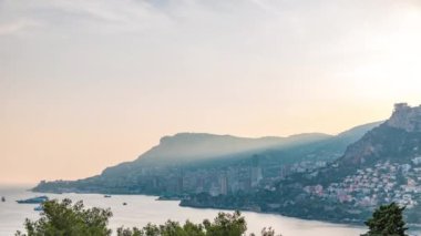 Monte Carlo, Monako Cityscape timelapse yaz gün batımı sırasında.
