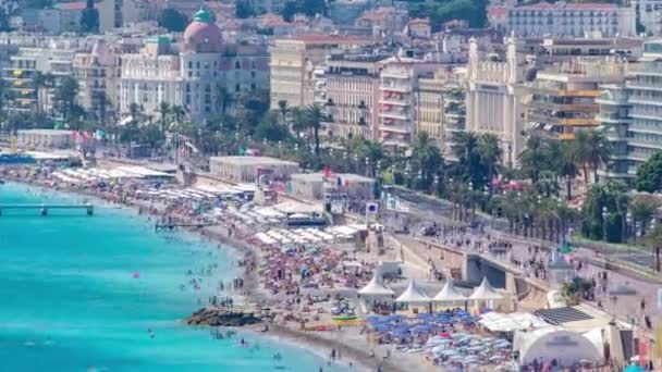 Nice beach day landscape aerial top view timelapse, França . — Vídeo de Stock
