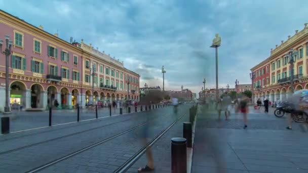 Place Masséna square trevlig dag till natt timelapse, franska Rivieran, Côte d'Azur, Frankrike — Stockvideo