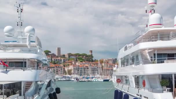 View of medieval Castre Castle and harbor with yachts timelapse. — Stock Video