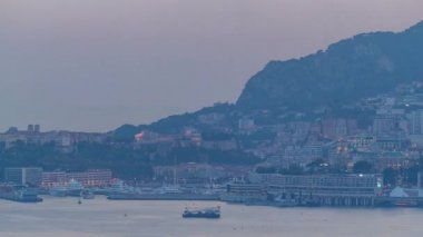 Cityscape gece timelapse, Monaco yaz güneş battıktan sonra için Monte Carlo günün.