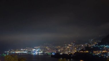 Gece timelapse, Monaco, Monte Carlo Cityscape.