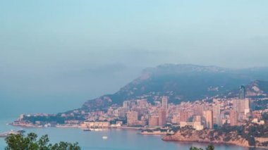 Monte Carlo Cityscape sabah hafif timelapse, Monaco adlı yaz gündoğumu ile.