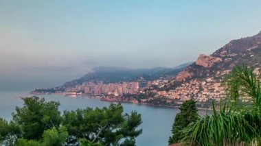 Monte Carlo Cityscape sabah hafif timelapse, Monaco adlı yaz gündoğumu ile.