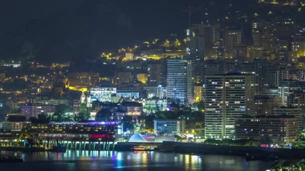 Міський пейзаж з Монте-Карло в ніч timelapse, Монако. — стокове відео
