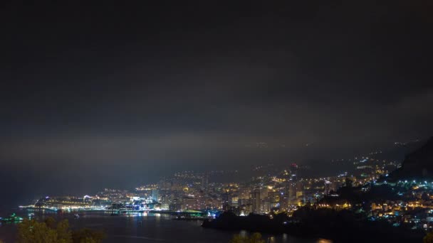 Gród, Monte Carlo, w nocy timelapse, Monako. — Wideo stockowe