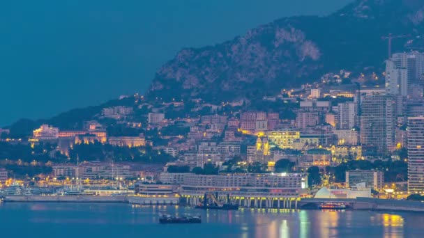 Stadsbilden i Monte Carlo natt till dag timelapse, Monaco före sommaren soluppgången. — Stockvideo