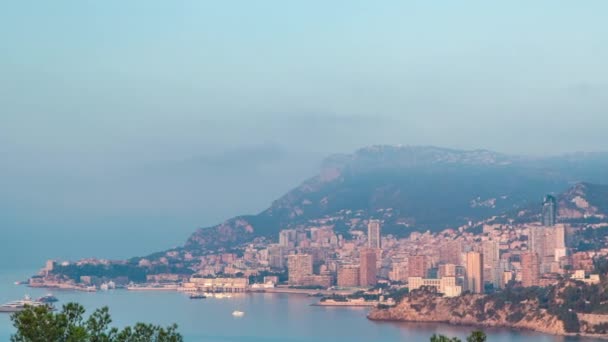 Paesaggio urbano di Monte Carlo con timelapse luce del mattino, Monaco all'alba dell'estate . — Video Stock