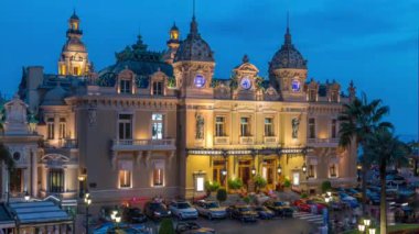 Monte Carlo gün gece timelapse, Monaco Grand Casino. Tarihi bina