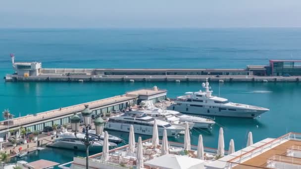 Mediterranean sea, boats and Monaco yacht club timelapse in Monte Carlo district, Monaco — Stock Video