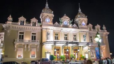 Monte Carlo gecesi timelapse, Monaco Grand Casino. Tarihi bina