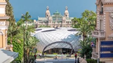 Monte Carlo Casino önünde su Çeşmesi ve bahçeleri timelapse