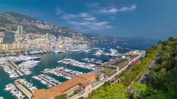 Monte Carlo cidade panorama aéreo timelapse. Porto Hercule. — Vídeo de Stock