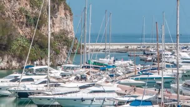 Panoramatický pohled Fontvieille timelapse - nový okres Monako. — Stock video