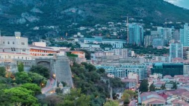 Gece timelapse Monte Carlo gün Monaco Köyü yakınlarındaki Port Herkül gözlem güverteden Panoraması