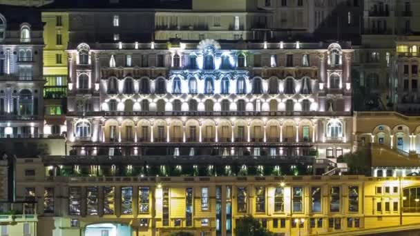 Monte Carlo timelapse w nocy z tarasu widokowego w miejscowości Monaco z Port Hercules. — Wideo stockowe