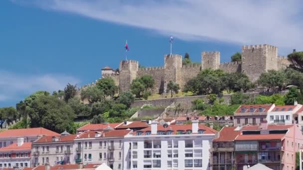 Lissabon Fort van Saint George weergave, Portugal Castelo de Sao Jorge, timelapse — Stockvideo