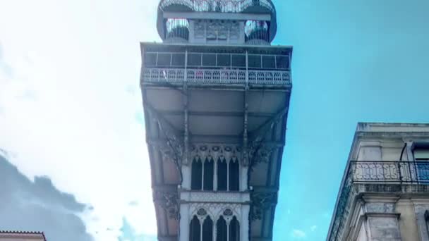 歴史的なサンタ ・ フスタ エレベーターでリスボン、ポルトガル。サンタ ・ フスタ タイムラプス — ストック動画